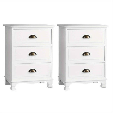Artiss 2x Bedside Table 3 Drawers Side Table Storage Cabinet Nightstand White